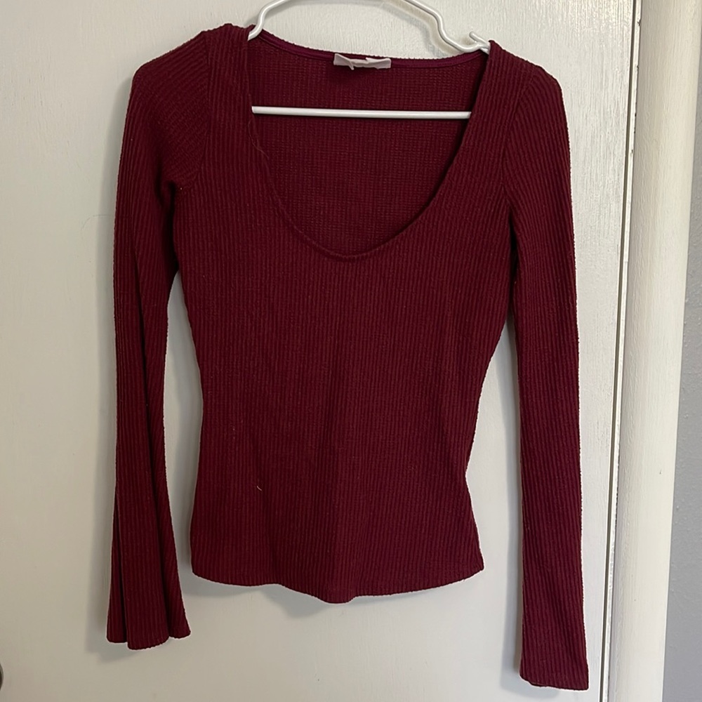 Waffle Knit Bell Sleeve Crop